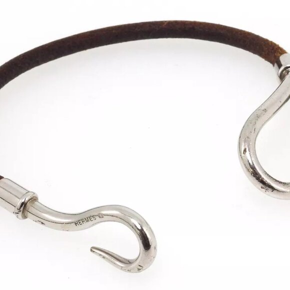 HERMES bracelet leather ?~ Silver Material Authentic used T16597 - Picture 7 of 7